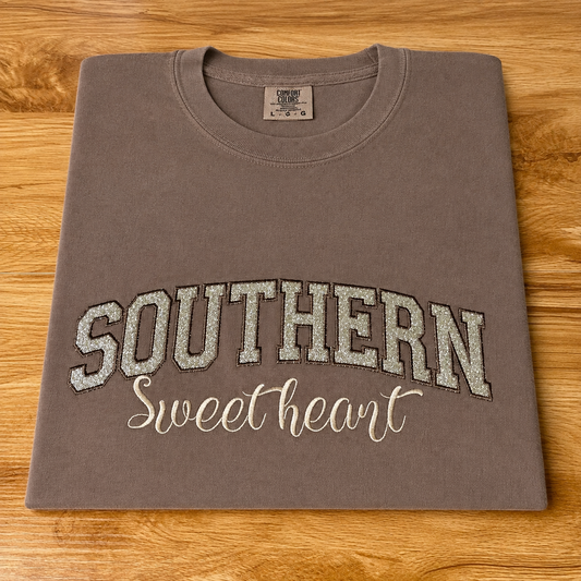 Southern Sweetheart Glitter Vinyl Embroidered Shirt
