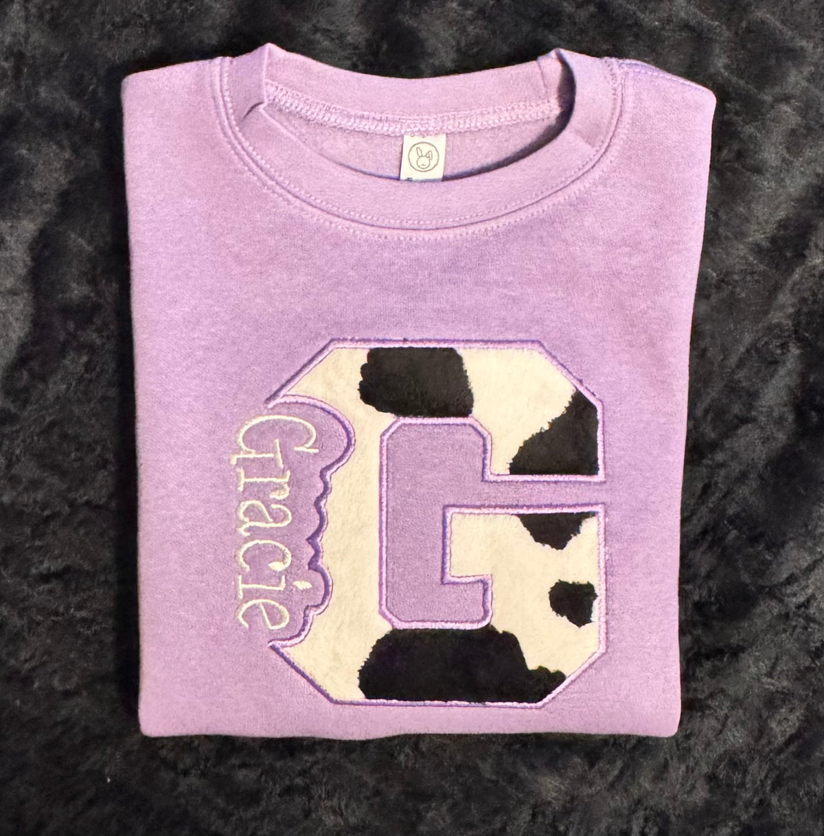 Personalized Cow Print Initial Kids Sweatshirt