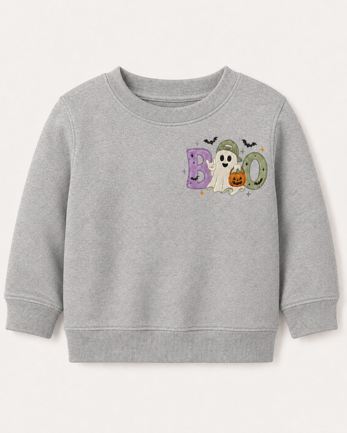 Kids Halloween BOO Ghost Embroidered Sweatshirt