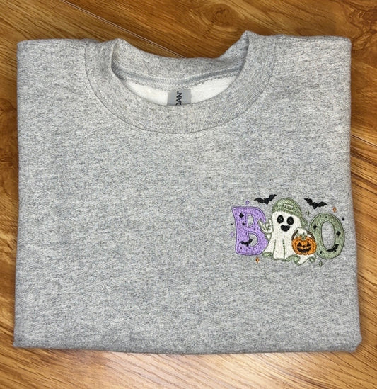 Kids Halloween BOO Ghost Embroidered Sweatshirt